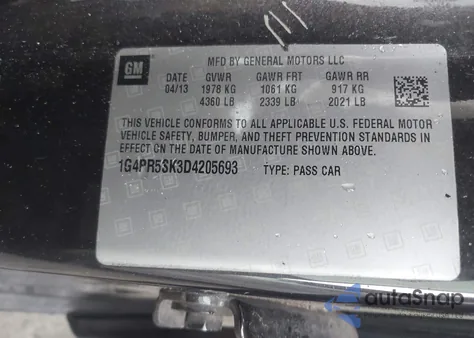 2013 Buick Verano Convenience Group из США, поврежденный, VIN 1G4PR5SK3D4205693